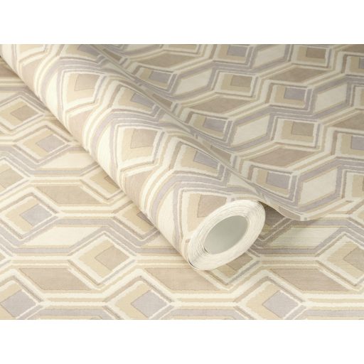 Rombuszok és négyzetek impozáns geometriai 3D faldísze krémfehér textil háttéren bézs világosszürke és szürkésbarna tapéta