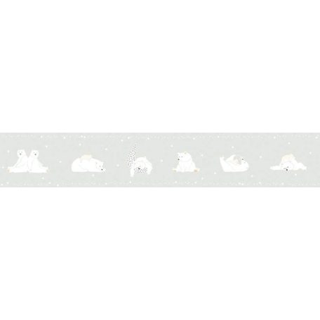 ICH Noa 7503-1 BONNE NUIT MINT Gyerekszobai Jó Éjszakát! jegesmedvék lefekvés előtt fehér szürke szürkésmenta ezüst öntapadós bordűr
