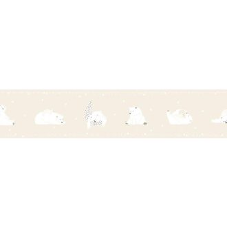  ICH Noa 7503-2 BONNE NUIT BEIGE Gyerekszobai Jó Éjszakát! jegesmedvék lefekvés előtt fehér szürke bézs öntapadós bordűr
