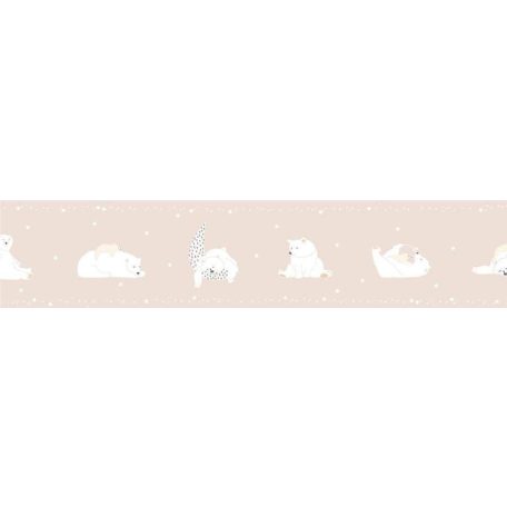ICH Noa 7503-3 BONNE NUIT PINK Gyerekszobai Jó Éjszakát! jegesmedvék lefekvés előtt fehér rózsaszín öntapadós bordűr