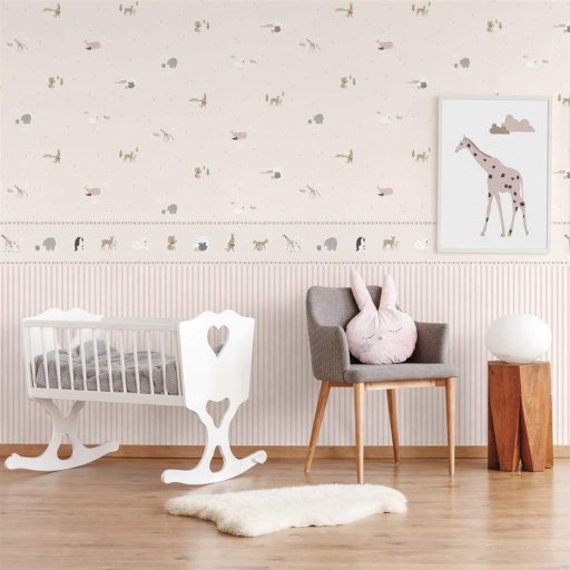 ICH Noa 7504-3 FAMILY PINK Gyerekszobai állatsereglet rózsaszín fehér barna fekete öntapadós bordűr
