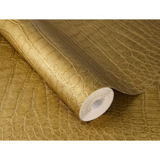 Lenyűgöző krokodilbőr utánzat - különleges méretarányú "páncélzat" csillogó arany tónus tapéta