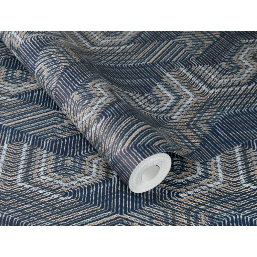 Természetes Etno geometrikus textil - bonyolult hímzés fantasztikus minta sötétkék szürke és barna tónus tapéta