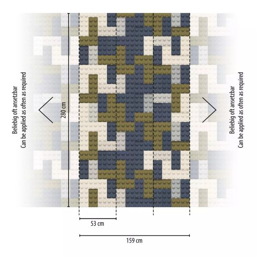 Te másképp raknád ki? Fejben lejétszhatod! Építőkockák geometriai mintázata fehér khakizöld és kék tónus Ifjúsági falpanel