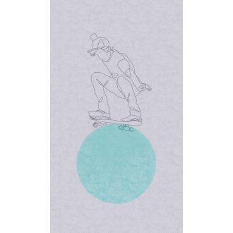   A Gördeszkás fiú nagy mutatványa! Grafikus kompozíció világosszürke szürke és türkiz tónus Ifjúsági falpanel