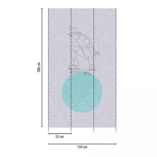 A Gördeszkás fiú nagy mutatványa! Grafikus kompozíció világosszürke szürke és türkiz tónus Ifjúsági falpanel