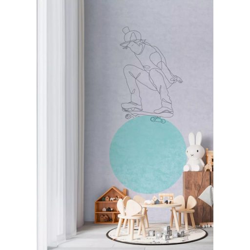 A Gördeszkás fiú nagy mutatványa! Grafikus kompozíció világosszürke szürke és türkiz tónus Ifjúsági falpanel