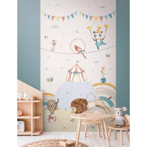 Cirkusz az egész világ! ...de a szoba biztosan színes cirkuszi jelenetek fehér kék piros és sokszínű tónus gyerekszobai falpanel