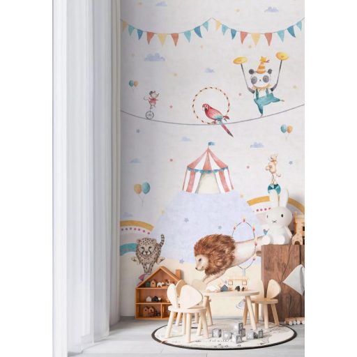Cirkusz az egész világ! ...de a szoba biztosan színes cirkuszi jelenetek fehér kék piros és sokszínű tónus gyerekszobai falpanel