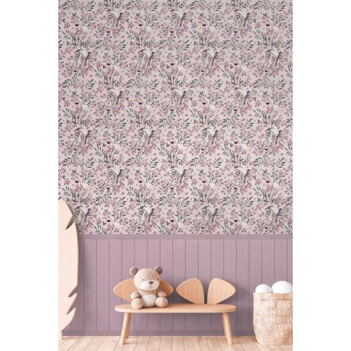 Madárdalos jó reggelt az ifjú palántáknak! Komplex panel kompozíció virág és madár mintával fehér zöld rózsaszín és szürke falpanel