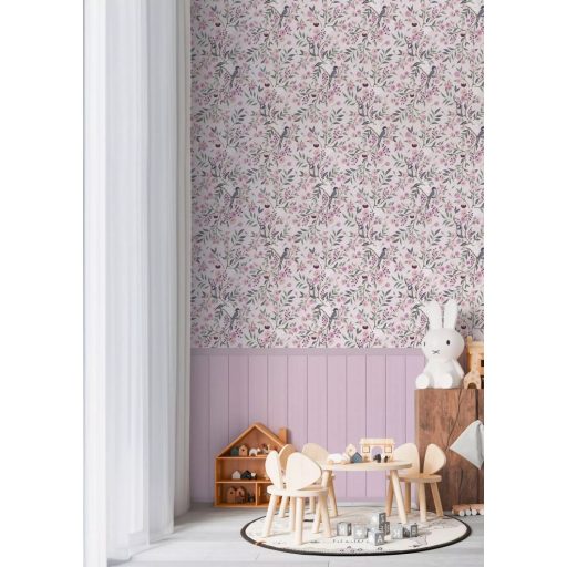 Madárdalos jó reggelt az ifjú palántáknak! Komplex panel kompozíció virág és madár mintával fehér zöld rózsaszín és szürke falpanel