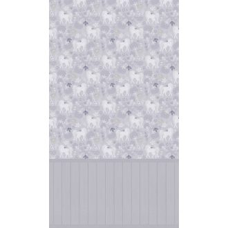   Unikornisból sosem elég egy! Levél és virágmezőbe helyezett "egyszarvúak" szürke lila szürkéslila és fehér tónus gyerekszobai falpanel