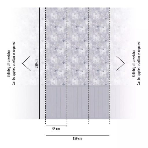 Unikornisból sosem elég egy! Levél és virágmezőbe helyezett "egyszarvúak" szürke lila szürkéslila és fehér tónus gyerekszobai falpanel