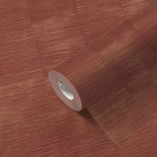 Selyemszálak szövésére emlékeztető vízszintes vonalazású texturált minta vörös és terrakotta tónus finom fény tapéta
