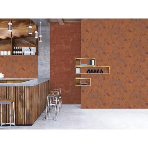 Selyemszálak szövésére emlékeztető vízszintes vonalazású texturált minta vörös és terrakotta tónus finom fény tapéta