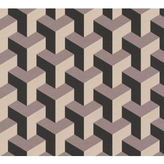   Modern geometrikus háromdimenziós minta bézs szürkéslila és fekete tónus tapéta
