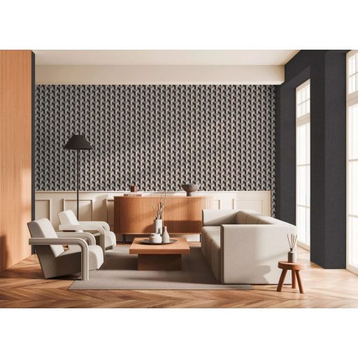 Modern geometrikus háromdimenziós minta bézs szürkéslila és fekete tónus tapéta