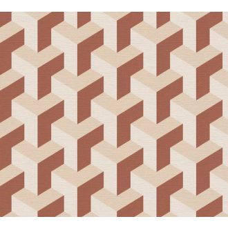   Modern geometrikus háromdimenziós minta bézs terrakotta és krémszín tónus tapéta