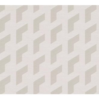   Modern geometrikus háromdimenziós minta elegáns fehér és halványszürke/szürkésbézs tónus fémes hatás tapéta