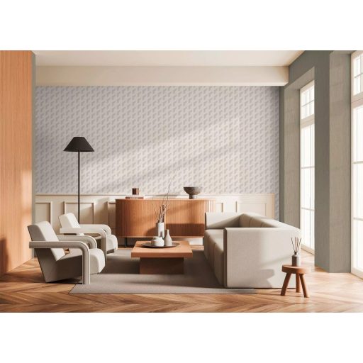 Modern geometrikus háromdimenziós minta elegáns fehér és halványszürke/szürkésbézs tónus fémes hatás tapéta