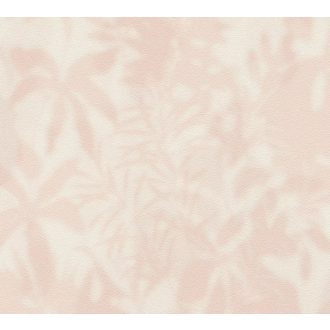   Lágy márványos hatású könnyed felhőszerű levélminta halvány rózsaszín krém és krémfehér tónus tapéta