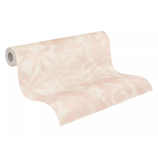 Lágy márványos hatású könnyed felhőszerű levélminta halvány rózsaszín krém és krémfehér tónus tapéta