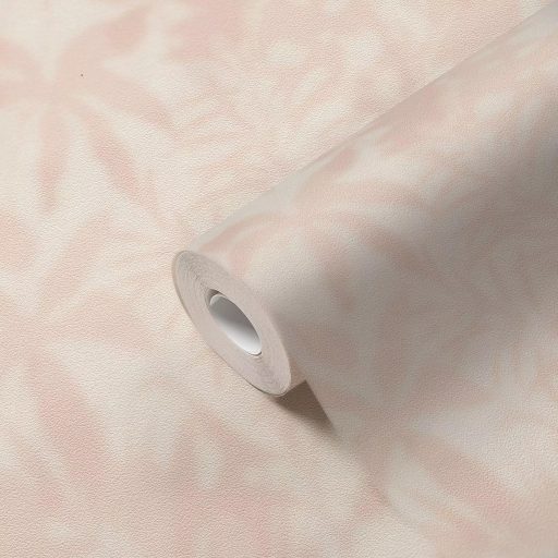 Lágy márványos hatású könnyed felhőszerű levélminta halvány rózsaszín krém és krémfehér tónus tapéta