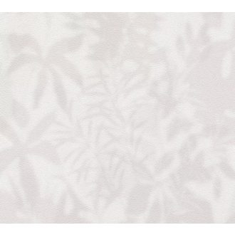   Lágy márványos hatású könnyed felhőszerű levélminta szürkésfehér krém és világosszürke tónus tapéta