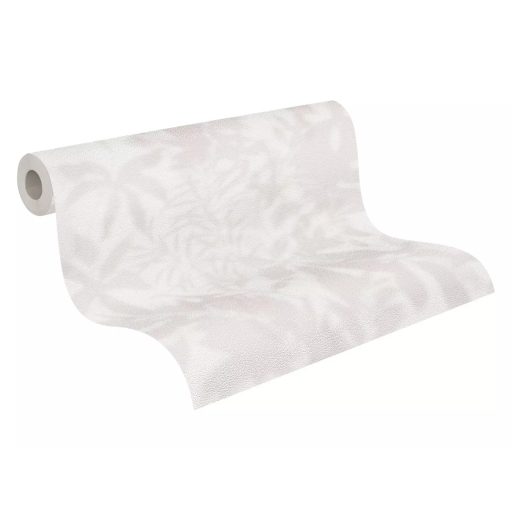 Lágy márványos hatású könnyed felhőszerű levélminta szürkésfehér krém és világosszürke tónus tapéta