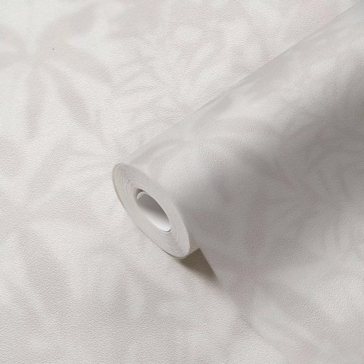 Lágy márványos hatású könnyed felhőszerű levélminta szürkésfehér krém és világosszürke tónus tapéta