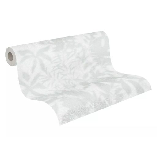 Lágy márványos hatású könnyed felhőszerű levélminta fehér szürke és zöldes szürke tónus tapéta