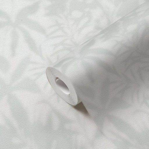 Lágy márványos hatású könnyed felhőszerű levélminta fehér szürke és zöldes szürke tónus tapéta