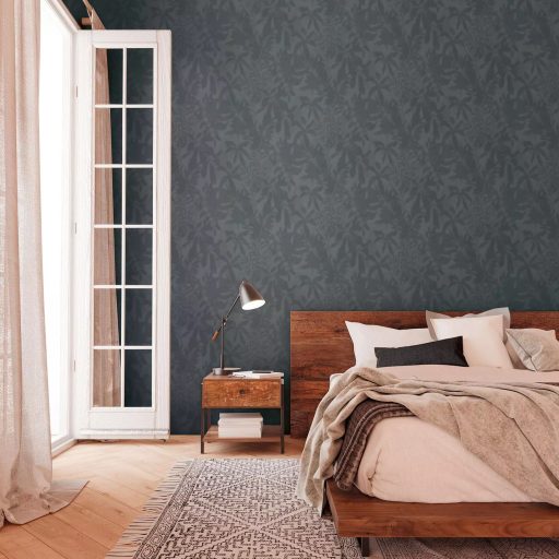 Lágy márványos hatású könnyed felhőszerű levélminta szürke és sötétszürke/antracit tónus tapéta