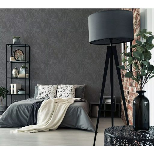 Lágy márványos hatású könnyed felhőszerű levélminta szürke és sötétszürke/antracit tónus tapéta