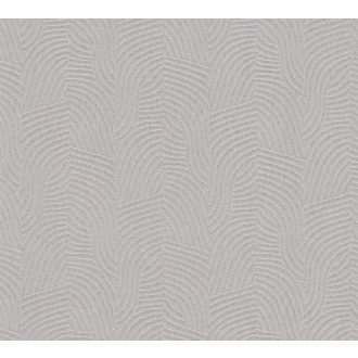   Íves hullámos vonalak alkotta art deco ihletésű minta világosszürke és ezüstös gyöngyház tónus finom fény tapéta