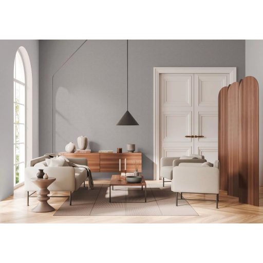 Íves hullámos vonalak alkotta art deco ihletésű minta világosszürke és ezüstös gyöngyház tónus finom fény tapéta