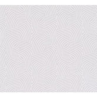   Íves hullámos vonalak alkotta art deco ihletésű minta fehér krémszürke és gyöngyház tónus finom fény tapéta