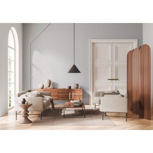 Íves hullámos vonalak alkotta art deco ihletésű minta fehér krémszürke és gyöngyház tónus finom fény tapéta