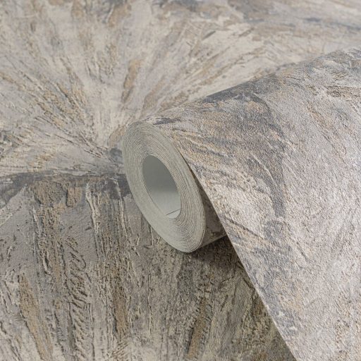 Drámai mégis meditatív art deco ihletésű legyező motívum bézs szürke barna krém és ezüstszürke tónus fémes hatás tapéta