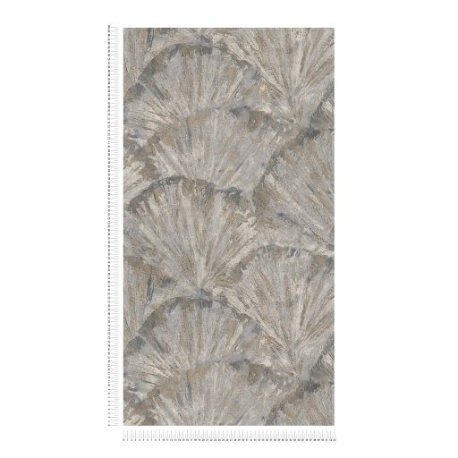 Drámai mégis meditatív art deco ihletésű legyező motívum bézs szürke barna krém és ezüstszürke tónus fémes hatás tapéta