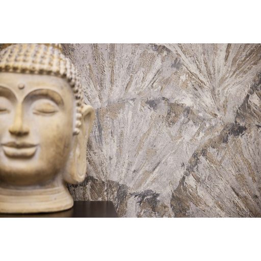 Drámai mégis meditatív art deco ihletésű legyező motívum bézs szürke barna krém és ezüstszürke tónus fémes hatás tapéta