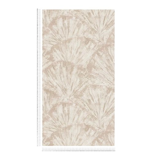 Drámai mégis meditatív art deco ihletésű legyező motívum krém pezsgőszín bézs barna és bézsarany tónus fémes hatás tapéta