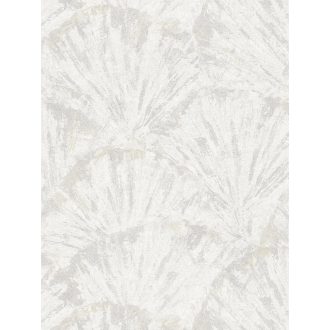   Drámai mégis meditatív art deco ihletésű legyező motívum fehér krém szürke és ezüstszürke tónus fémes hatás tapéta