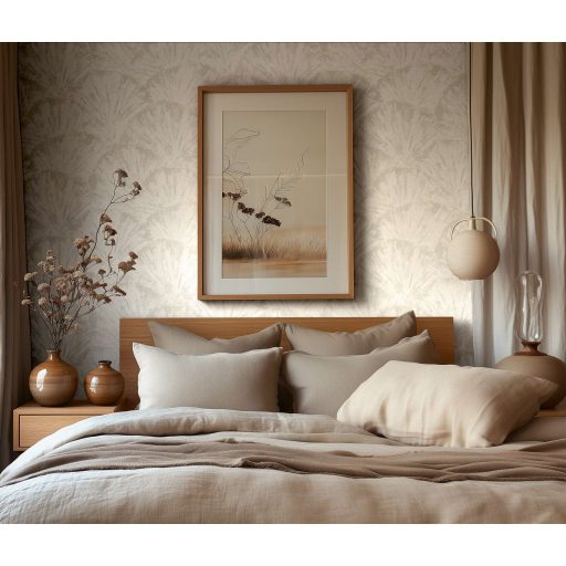 Drámai mégis meditatív art deco ihletésű legyező motívum fehér krém szürke és ezüstszürke tónus fémes hatás tapéta