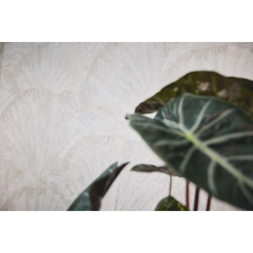 Drámai mégis meditatív art deco ihletésű legyező motívum fehér krém szürke és ezüstszürke tónus fémes hatás tapéta