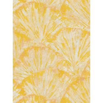   Drámai mégis meditatív art deco ihletésű legyező motívum bézs krém és arany/aranysárga tónus fémes hatás tapéta