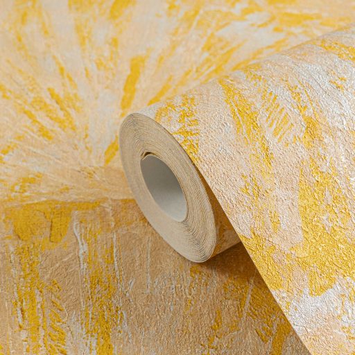 Drámai mégis meditatív art deco ihletésű legyező motívum bézs krém és arany/aranysárga tónus fémes hatás tapéta