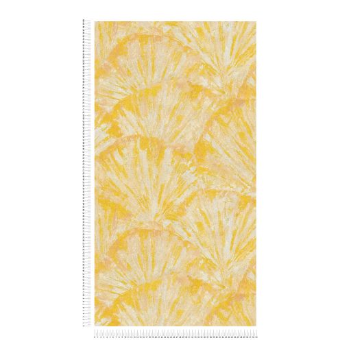 Drámai mégis meditatív art deco ihletésű legyező motívum bézs krém és arany/aranysárga tónus fémes hatás tapéta