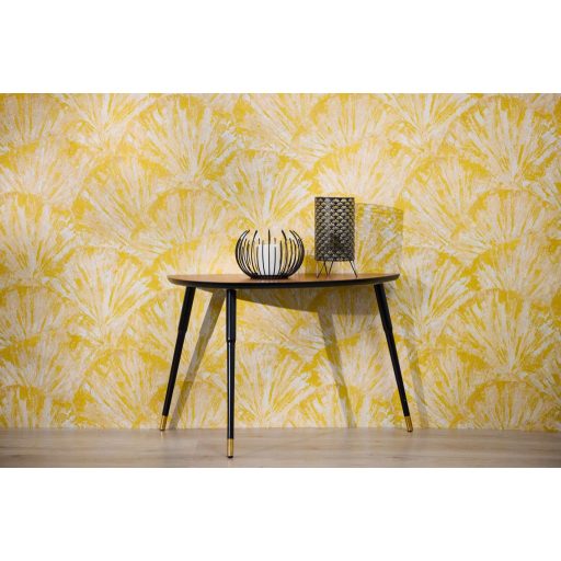 Drámai mégis meditatív art deco ihletésű legyező motívum bézs krém és arany/aranysárga tónus fémes hatás tapéta