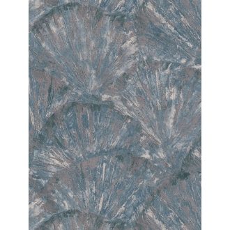   Drámai mégis meditatív art deco ihletésű legyező motívum mélykék szürkésbarna agyagszürke és ezüstszürke tónus fémes hatás tapéta